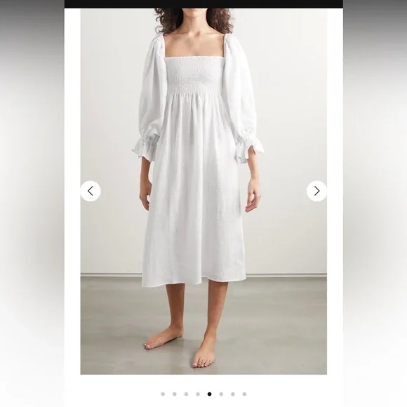 SLEEPER Atlanta off-the-shoulder shirred linen midi dress